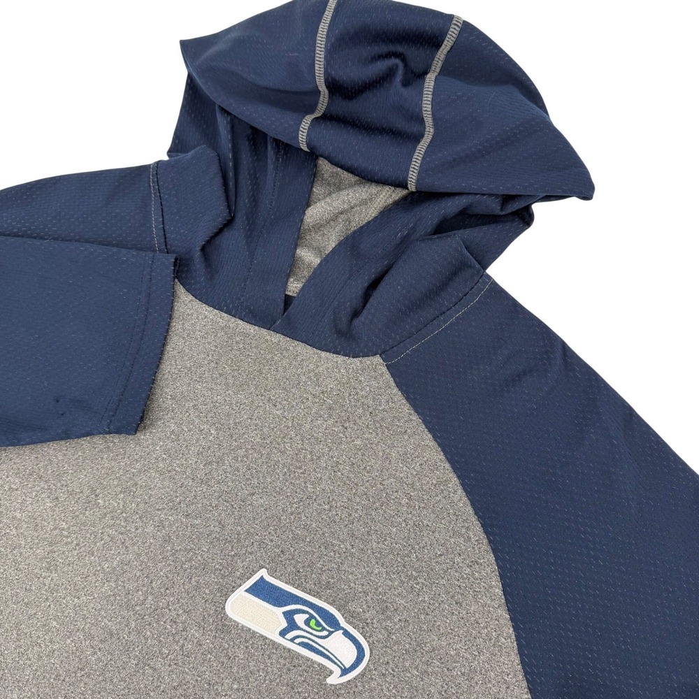 Antigua Mens Seattle Seahawks Hoodie Gray Navy Blue Raglan Performance Shirt L